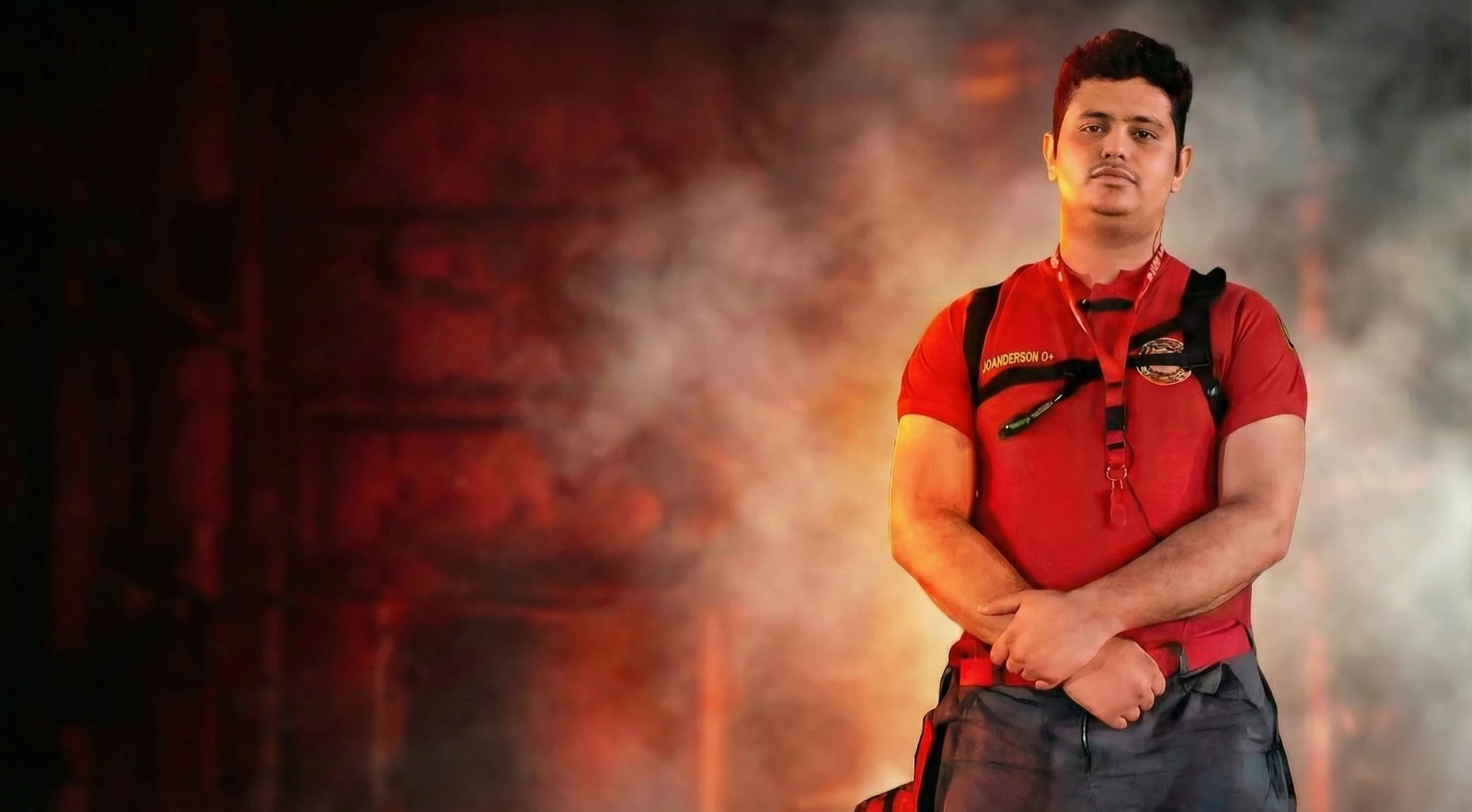 Joanderson Silva, Bombeiro Civil profissional, uniformizado e pronto para atendimento de segurança e prevenção